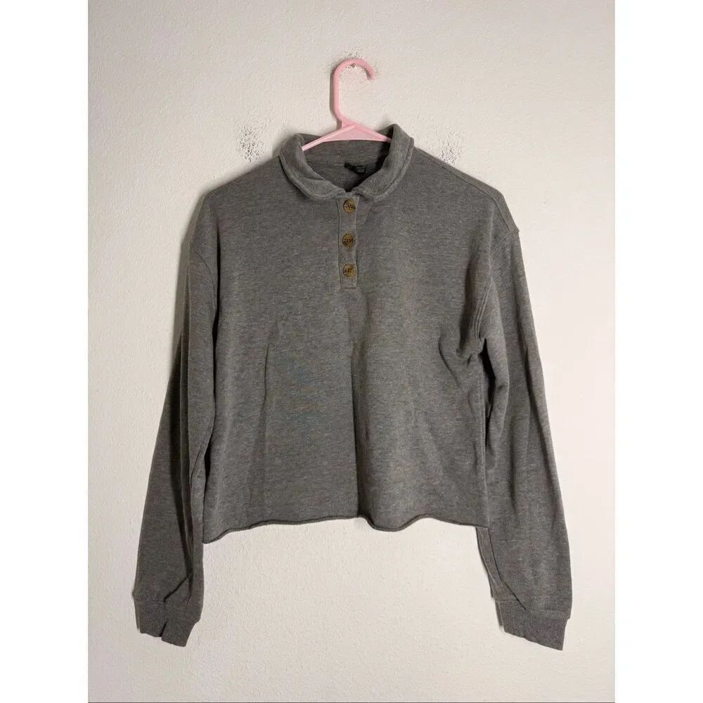Wild Fable Women's Cropped Polo Shirt Size S Heather Gray Cotton Blend
